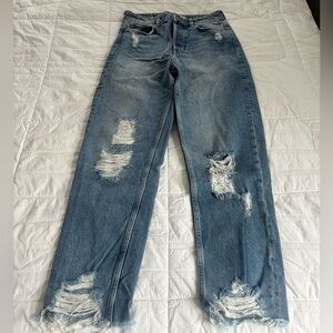 Zara Blue Distressed Straight Leg Jeans